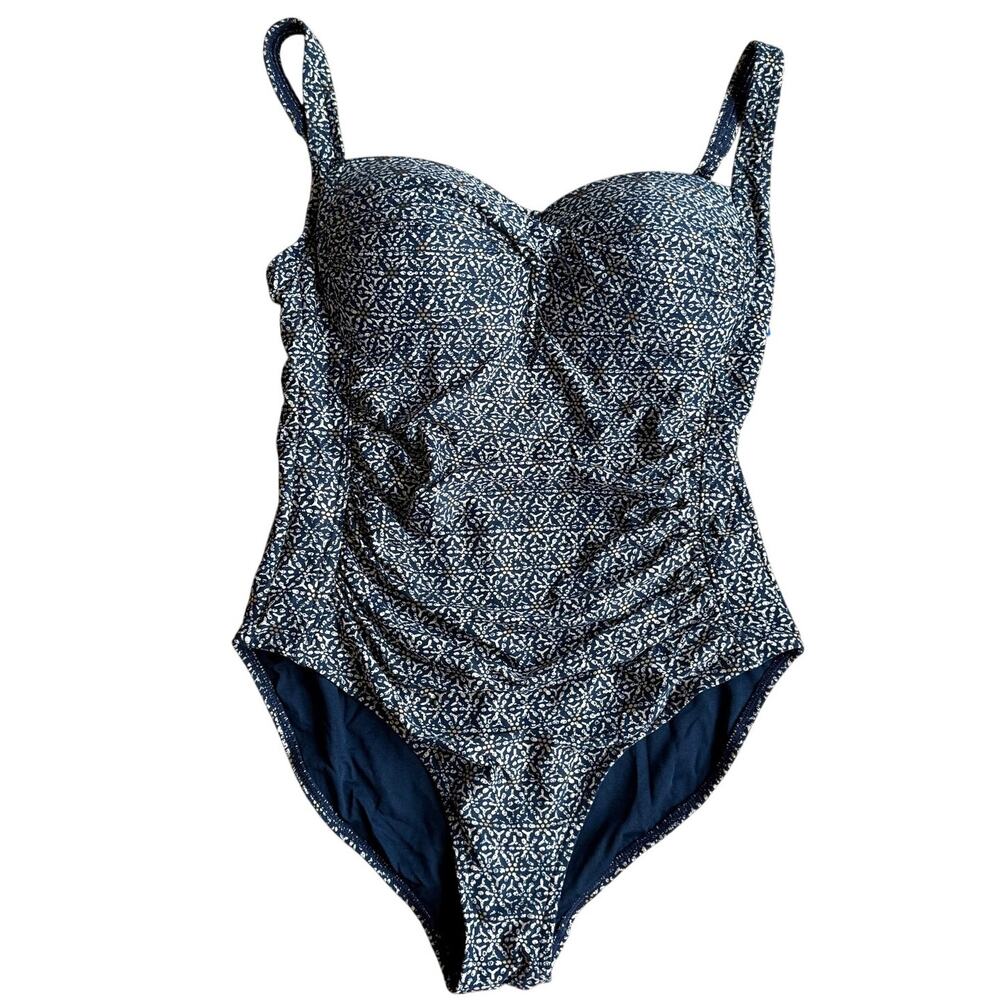 Nip Tuck Blue Abstract Print Tummy Control One Piece Swimsuit Size 10 Support